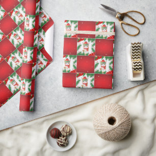 Papier Cadeau Modern Cute chat Père Noël Xmas Holly vérificateur