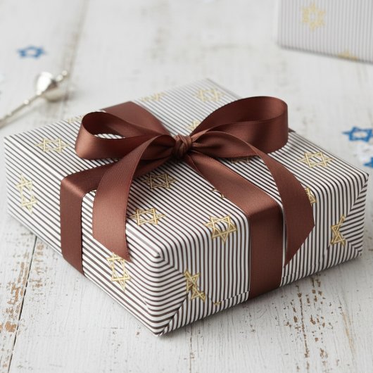 Papier Cadeau Modern Dark Brown Jewish Gold Star of David