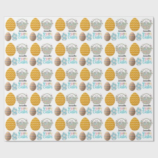 Papier Cadeau Modern Easter Eggs Pattern Customized Name  (Plat)