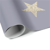 Papier Cadeau Modern Festive Gray Gold Star Roll (Coin rond)