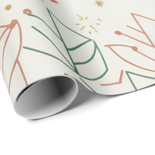 Papier Cadeau Modern Geometric Leaf Pattern Wrapping Paper  (Coin rond)