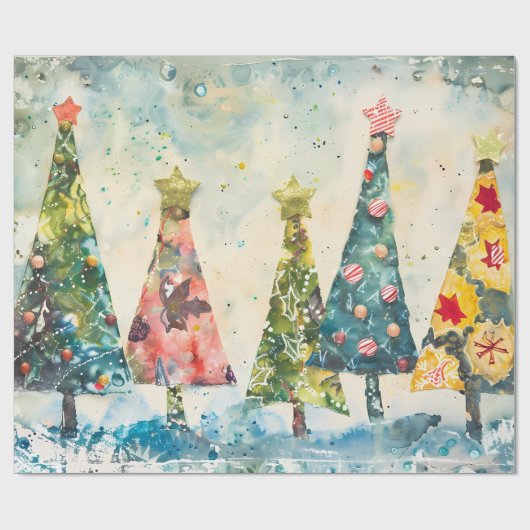 Papier Cadeau Modern Geometric Patchwork Christmas Tree (Plat)