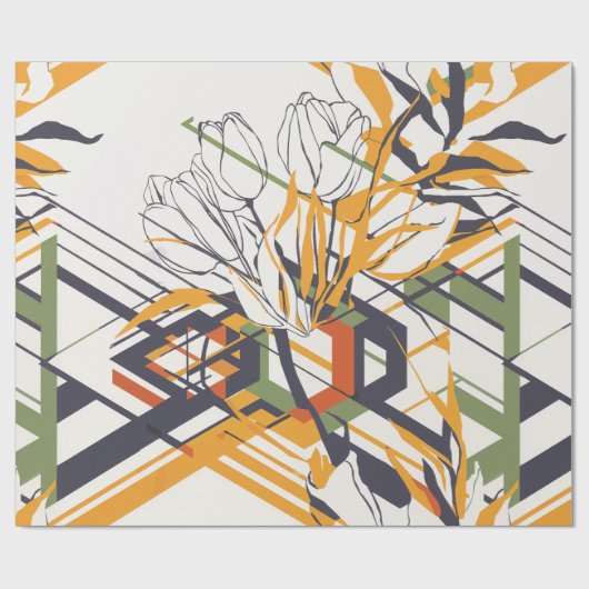 Papier Cadeau Modern Geometric Tulip Line Art Pattern (2) (Plat)