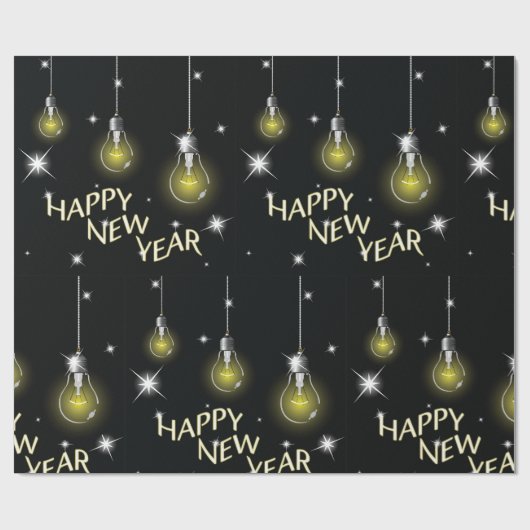 Papier Cadeau Modern Glowing Light Bulbs Happy New Year (Plat)