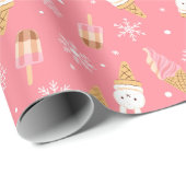 Papier Cadeau Modern Ice Cream Pink Winter Christmas Pattern (Coin rond)