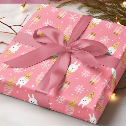 Papier Cadeau Modern Ice Cream Pink Winter Christmas Pattern
