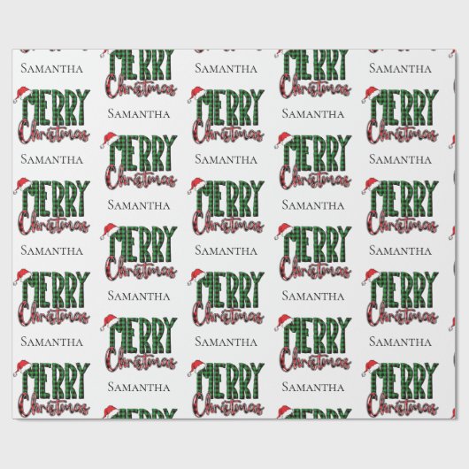 Papier Cadeau Modern Merry Christmas Typography Custom Name (Plat)