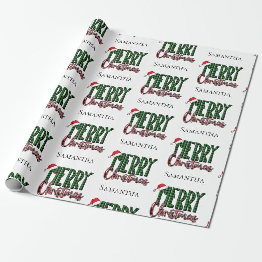 Papier Cadeau Modern Merry Christmas Typography Custom Name  (Déroulé)