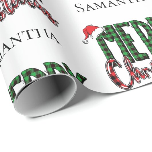 Papier Cadeau Modern Merry Christmas Typography Custom Name  (Coin rond)