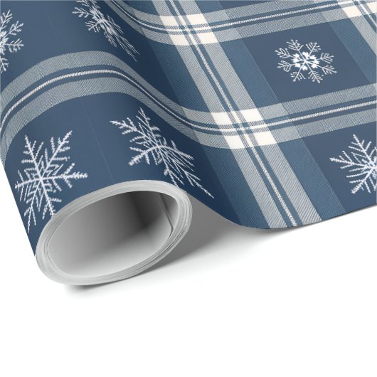 Papier Cadeau Modern Minimal Navy Snow Plaid Christmas Wrapping  (Coin rond)
