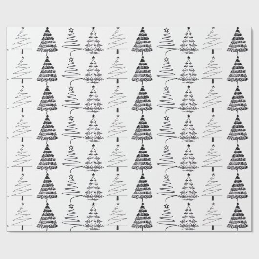 Papier Cadeau Modern Minimalist Christmas Trees Doodles (Plat)