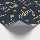 Papier Cadeau Modern Navy & Gold Christmas Script (Coin)