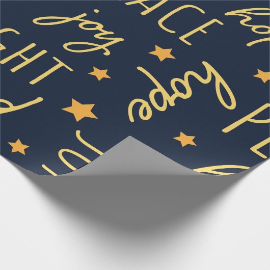 Papier Cadeau Modern Navy & Gold Christmas Script (Coin)