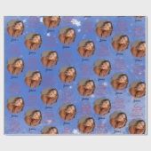 Papier Cadeau Modern One photo Nom personnalisable Blue Christma (Plat)