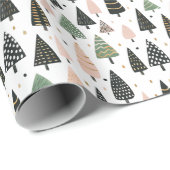 Papier Cadeau Modern Pink Christmas Tree Pattern (Coin rond)