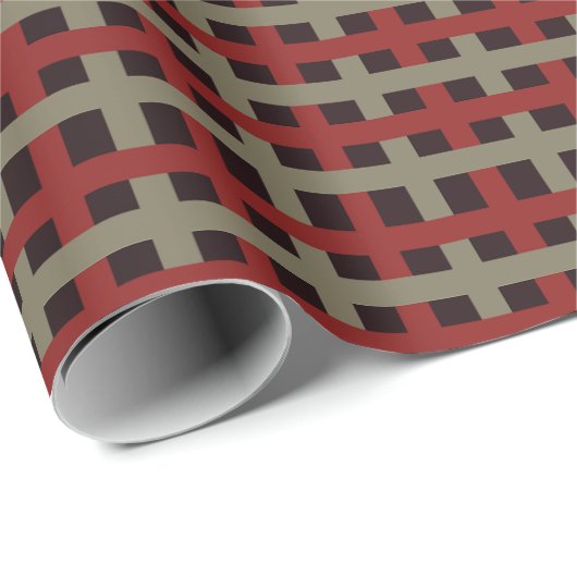 Papier Cadeau Modern Red Sage Black Christmas Plaid (Coin rond)