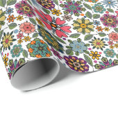 Papier Cadeau Modern Retro Floral Drawing Seamless Pattern Art (Coin rond)