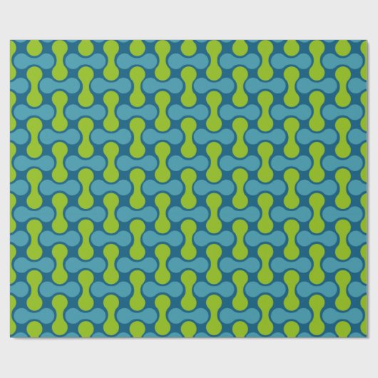 Papier Cadeau Modern Retro Link Pattern in Blue and Green (Plat)