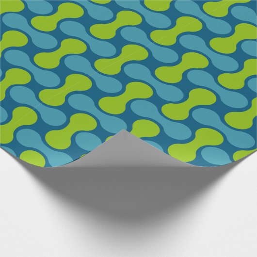 Papier Cadeau Modern Retro Link Pattern in Blue and Green (Coin)