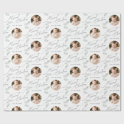 Papier Cadeau Modern Script Merriest Christmas Family 2 photo (Plat)