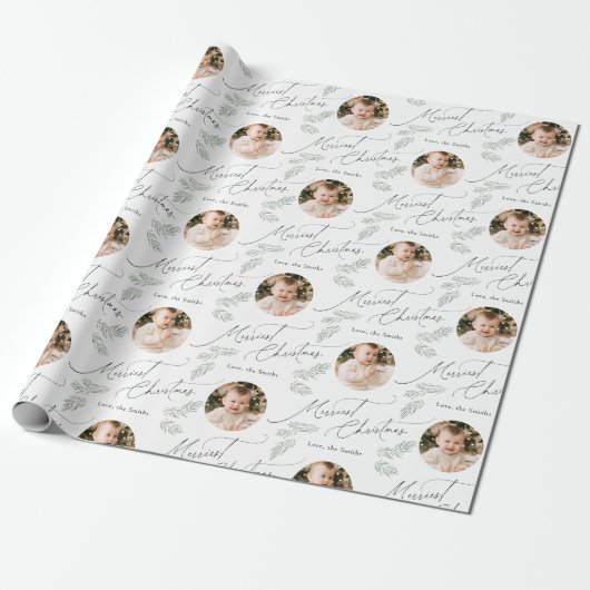 Papier Cadeau Modern Script Merriest Christmas Family 2 photo (Déroulé)