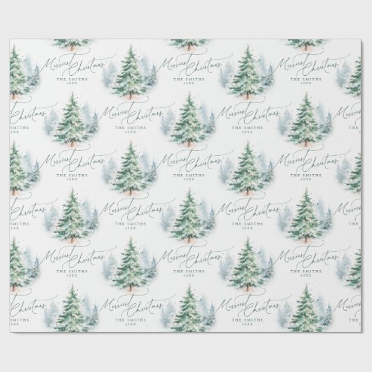 Papier Cadeau Modern Script Pine Tree Merriest Christmas (Plat)