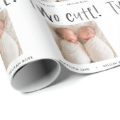 Papier Cadeau Modern simple twin photo tan brown two cute birth (Coin rond)