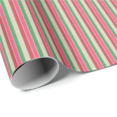 Papier Cadeau Modern Stripes Wrapping Paper Pink Red Green Cream (Coin rond)