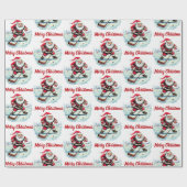 Papier Cadeau Modern Trendy Santa Playing Ice  Hockey      (Plat)