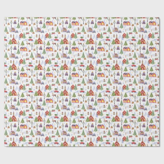 Papier Cadeau Modern Watercolor Winter Christmas Objects Pattern (Plat)