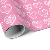 Papier Cadeau Modern white Hearts on Pink Happy Valentine's Day (Coin rond)