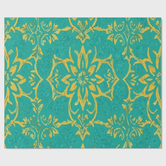 Papier Cadeau Modern Yellow Abstract Pattern on Teal Background (Plat)