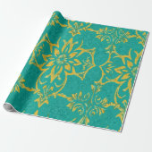 Papier Cadeau Modern Yellow Abstract Pattern on Teal Background (Déroulé)