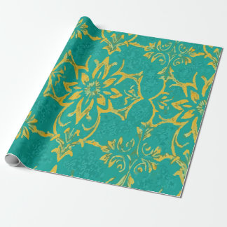 Papier Cadeau Modern Yellow Abstract Pattern on Teal Background