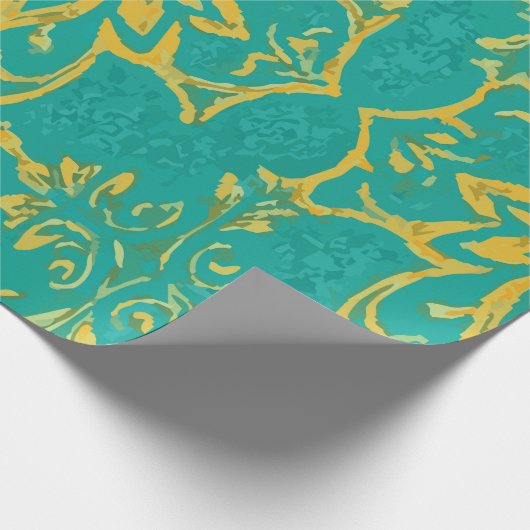Papier Cadeau Modern Yellow Abstract Pattern on Teal Background (Coin)