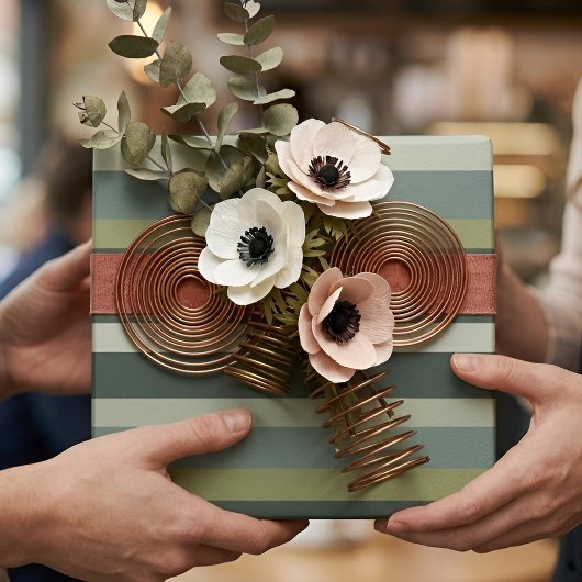 Papier Cadeau Moderna Linear | Sauge âgé et mousse d'hiver