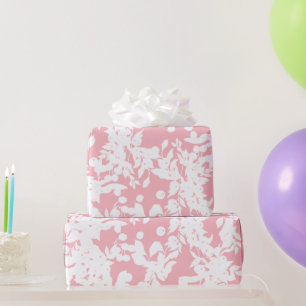 Papier Cadeau Moderne Abstrait Rose Blanc Floral