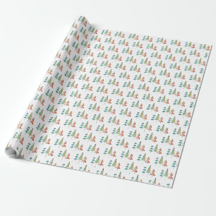 Papier Cadeau moderne arc-en-ciel arbres roses sarcelle simple m