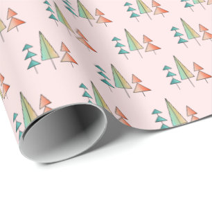 Papier Cadeau moderne arc-en-ciel arbres roses sarcelle simple m