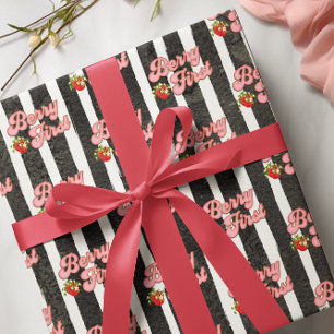 Papier Cadeau Moderne Baie Noire et Blanche Premier Anniversaire