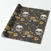 Papier cadeau moderne Blossom Skull