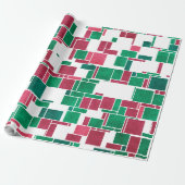 Papier Cadeau Moderne Bold Rouge et Vert Noël Mondrian (Déroulé)