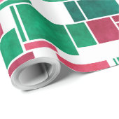 Papier Cadeau Moderne Bold Rouge et Vert Noël Mondrian (Coin rond)