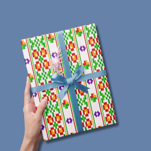 Papier Cadeau Moderne Broderie Bohème Sans Couture Motif Folklor