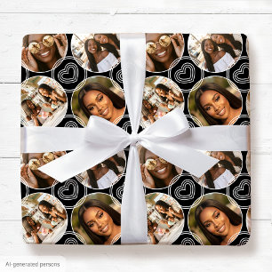 Papier Cadeau Moderne cercle de collage de 4 photos motif cœur n