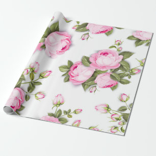 Papier Cadeau moderne chic rouge, rose floral