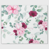 Papier Cadeau moderne chic rouge, rose floral (Plat)