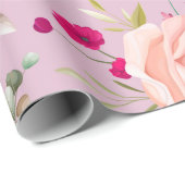 Papier Cadeau moderne chic rouge, rose floral (Coin rond)