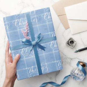 Papier Cadeau Moderne classique bleu carreaux Joyeux Noël Fêtes