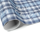 Papier Cadeau Moderne classique bleu Plaid Joyeux Noël (Coin rond)